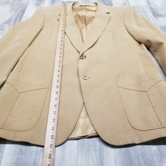 ✅VTG Goldwaters Blazer Mens Beige Custom Fabric Jacket Western Style Coat 21”/31 - Picture 6 of 14
